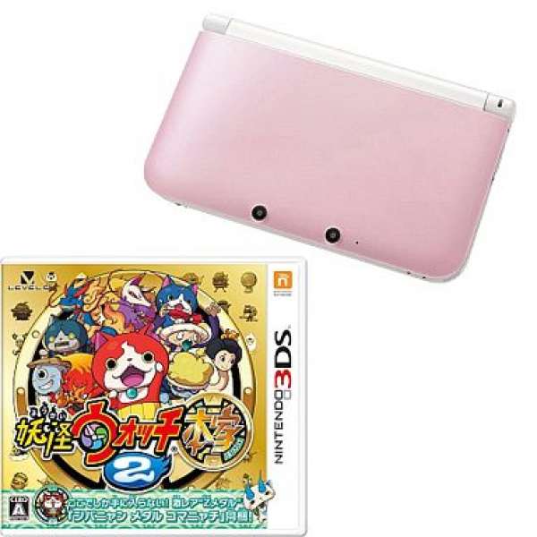 任天堂3DS主機 白色x粉色 + 妖怪手錶2 本家