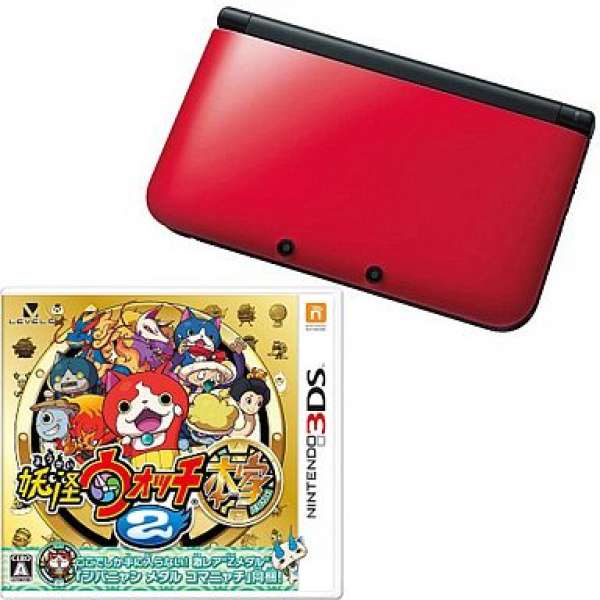 任天堂3DS主機 黑色x紅色 + 妖怪手錶2 本家